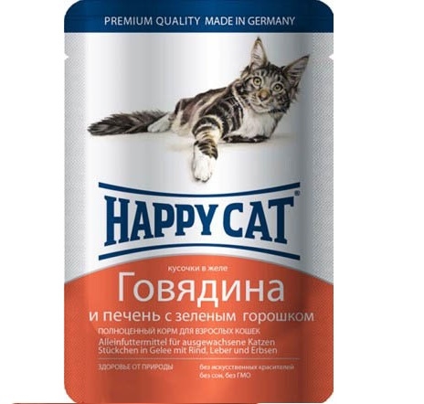 Хэппи Кэт пауч 100гр - Желе - Говядина/Печень (Happy Cat)
