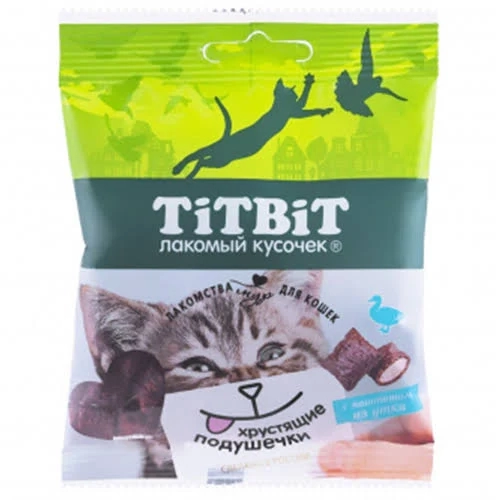 Хрустящие подушечки для кошек 30гр - паштет из Утки (TitBit)