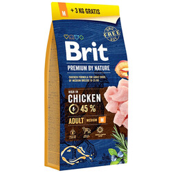 Брит 15кг + 3кг для собак Средних пород Курица (Brit Premium by Nature)