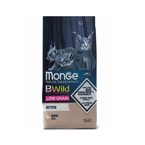 Монж 1,5кг - BWild - Гусь, НИЗКОзерновой корм для Котят (Monge BWild Low Grain)