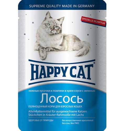 Хэппи Кэт пауч 100гр - Ломтики в Соусе - Лосось (Happy Cat)