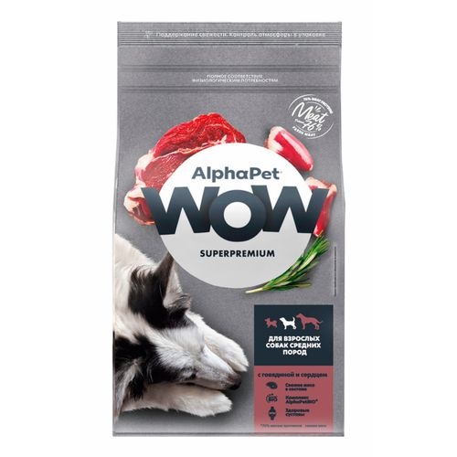 АльфаПет WOW 7кг - для Собак Средних, Говядина/Сердце (Alpha Pet WOW)