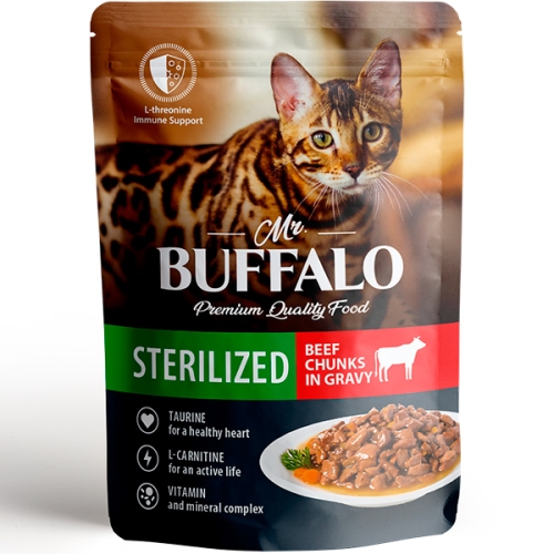 Мистер Буффало пауч 85гр - Говядина Стерилизед - для кошек кусочки в Соусе (Mr.Buffalo)
