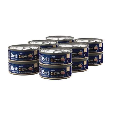 Брит 100гр - Курица/Сыр - консервы для взрослых кошек (Brit Premium by Nature) 1кор = 12шт