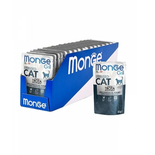 Монж пауч 85гр - Cat Grill - Форель Итальянская - кусочки в Желе - для Кошек Стерилизованных (Monge) 1кор = 28шт