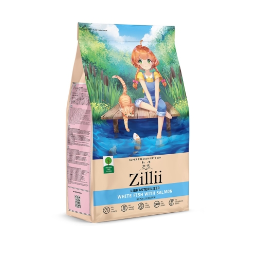 Зилли 2кг - Белая Рыба/Лосось, для кошек Стерилизованных (Zillii)