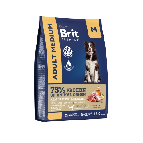 Брит 3кг для собак Средних пород Индейка/Телятина (Brit Premium by Nature)