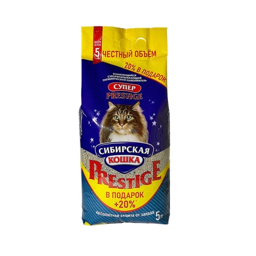 Сибирская кошка "Супер" Престиж, комкующийся 5л + 20% в подарок