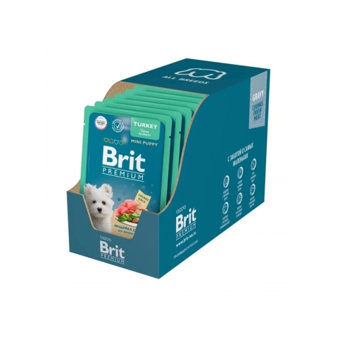 Брит 85гр - Индейка/Яблоко - Соус - для Щенков Мини (Brit Premium by Nature) 1 коробка = 14шт