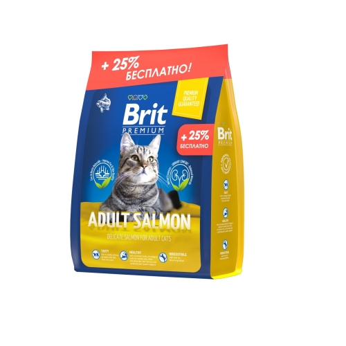 Брит Премиум 2кг + 500гр - Лосось Эдалт, для взрослых кошек (Brit Premium by Nature)