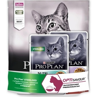 ПроПлан для кошек стерилизованных, Утка/Печень. 400гр + 2 пауча (Pro Plan)