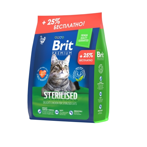 Брит Премиум 2кг + 500гр - Курица Стерилизед, для взрослых Стерилизованных кошек (Brit Premium by Nature)