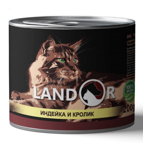 Ландор 200гр - Индейка/Кролик, корм для кошек (Landor)