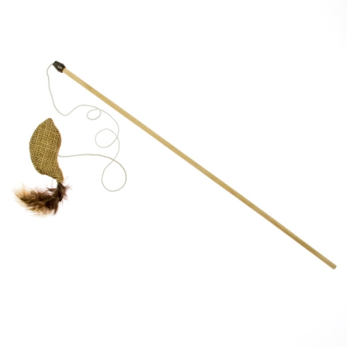 Дразнилка-удочка Рыбка с кошачьей мятой и перьями ЭКО 50см деревянная палочка (Кот Лукас)