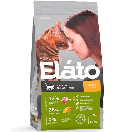 Элато Холистик 1,5кг - Курица/Утка - для кошек Выведение шерсти (Elato Holistic)