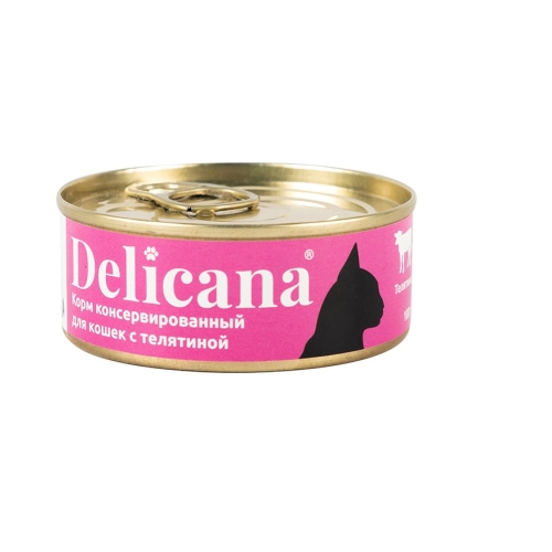 Деликана 100гр - Телятина - Кусочки в Паштете с Желе - для кошек (Delicana)