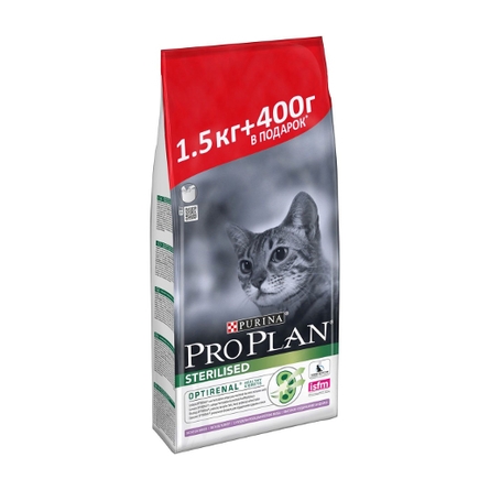 ПроПлан для кошек стерилизованных, Индейка. 1,5кг + 400гр (Pro Plan)