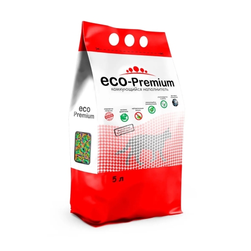 Эко-Премиум 5л (1,9кг) - Тутти-Фрутти, комкующийся древесный наполнитель (ECO Premium)