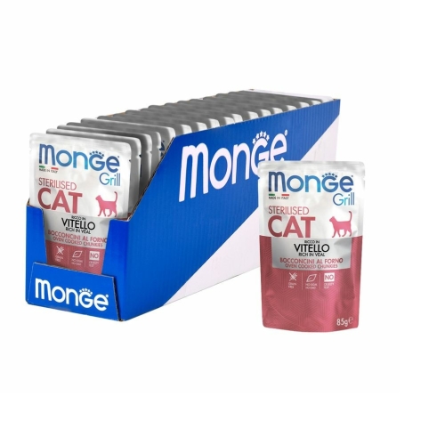 Монж пауч 85гр - Cat Grill - Телятина Итальянская - кусочки в Желе - для Кошек Стерилизованных (Monge) 1кор = 28шт