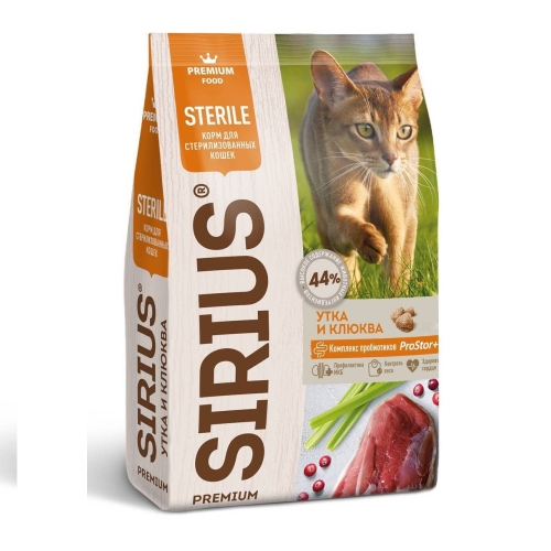 Сириус 400гр - для кошек Стерилизованных Утка/Клюква (Sirius)