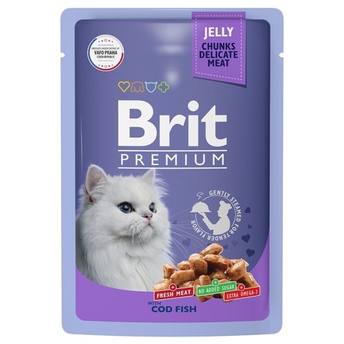 Брит Премиум пауч 85гр - Желе - Треска (Brit Premium) + Подарок