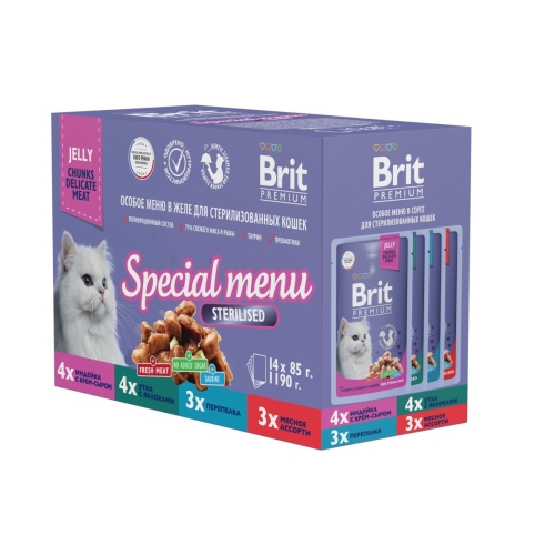 Брит Премиум пауч 85гр - Желе - Особое Меню для Стерилизованных кошек 14шт (Brit Premium by Nature)