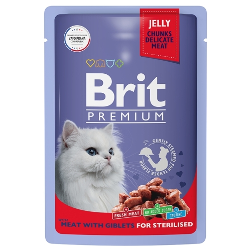 Брит Премиум пауч 85гр - Желе - Мясное Ассорти с Потрошками (Brit Premium) + Подарок