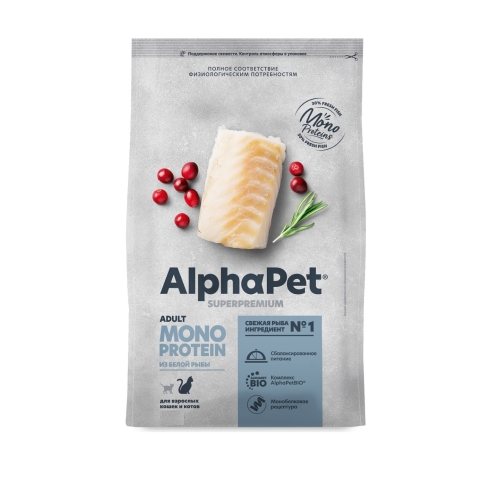АльфаПет Монопротеин 3кг - для Кошек, Белая Рыба (Alpha Pet Monoprotein)