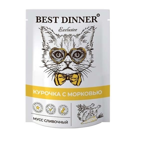 Бест Диннер 85гр - Курица/Морковь - Сливочный мусс пауч для кошек/котят (Best Dinner)