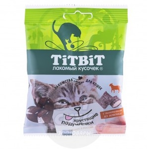 Хрустящие подушечки для кошек 30гр - паштет из Ягненка (TitBit)
