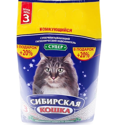 Сибирская кошка "Супер" комкующийся, 3л + 20% в подарок