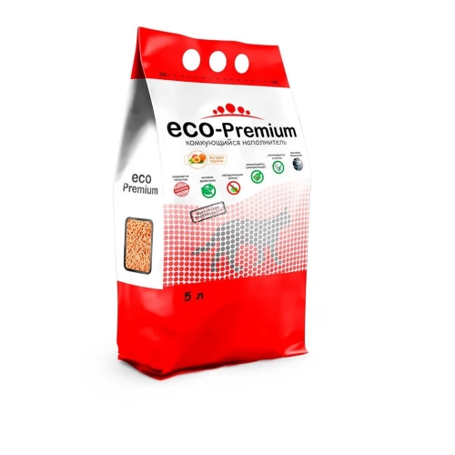 Эко-Премиум 5л (1,9кг) - Персик, комкующийся древесный наполнитель (ECO Premium)