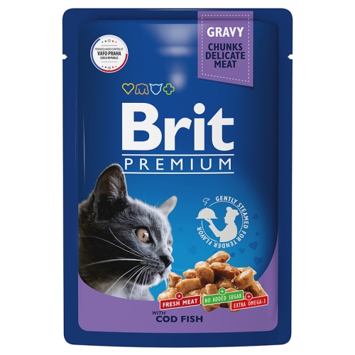 Брит Премиум пауч 85гр - Соус - Треска (Brit Premium by Nature)