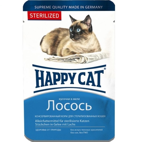 Хэппи Кэт пауч 100гр - Желе - Лосось - Стерилизед (Happy Cat)