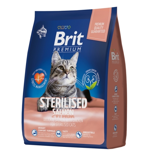 Брит Премиум 2кг - Курица и Лосось Стерилизед, для взрослых Стерилизованных кошек (Brit Premium by Nature) + Подарок