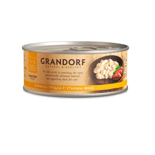 Грандорф 70гр - Куриная Грудка/Утка, консервы для кошек (Grandorf)