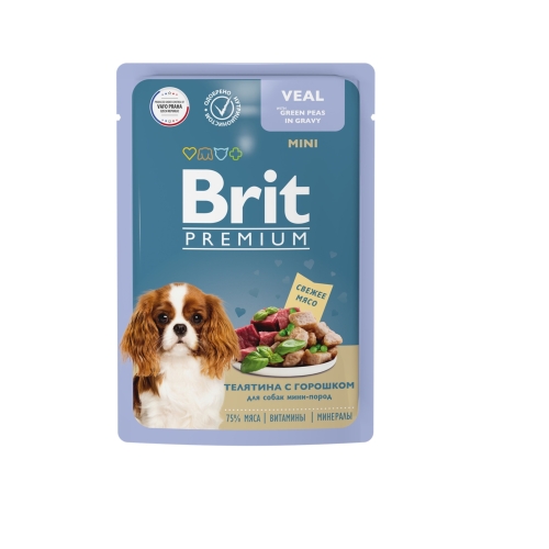 Брит 85гр - Телятина/Зеленый горошек - Соус - для Собак Мини (Brit Premium by Nature)
