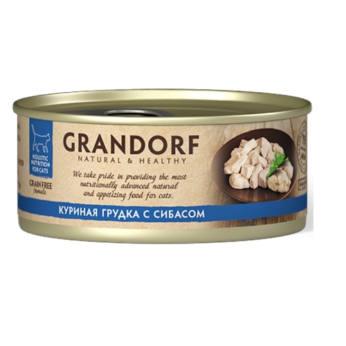 Грандорф 70гр - Куриная Грудка/Сибас, консервы для кошек (Grandorf)