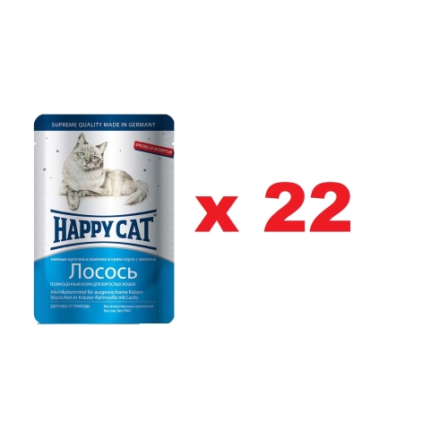 Хэппи Кэт пауч 100гр - Ломтики в Соусе - Лосось (Happy Cat)  1кор = 22шт