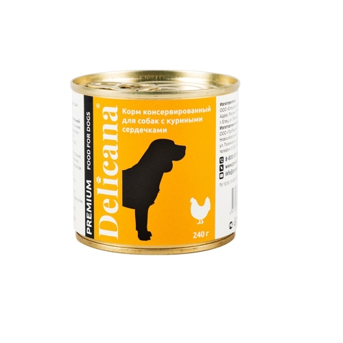 Деликана 240гр - Курица Сердечки - 1кор (12шт) консервы для собак (Delicana)