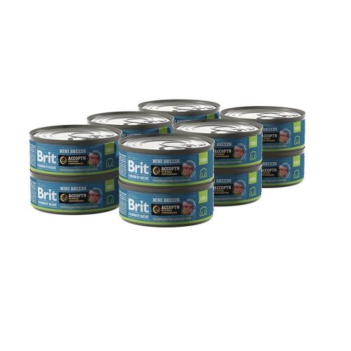 Брит 100гр - Мини - Ассорти из Птицы с Потрошками - консервы для собак Мелких пород (Brit Premium by Nature) 1кор = 12шт