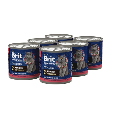 Брит 200гр - Стерилизед - Кролик/Брусника - консервы для Стерилизованных кошек (Brit Premium by Nature) 1кор = 6шт