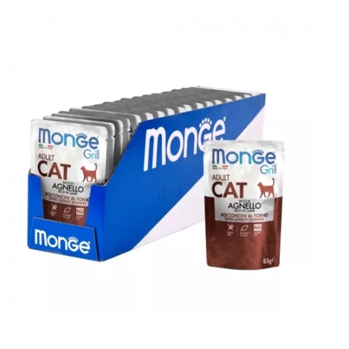 Монж пауч 85гр - Cat Grill - Ягненок НовоЗеландский - кусочки в Желе - для Кошек (Monge) 1кор = 28шт