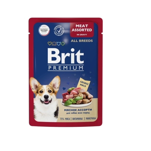 Брит 85гр - Мясное Ассорти - Соус - для Собак (Brit Premium by Nature)