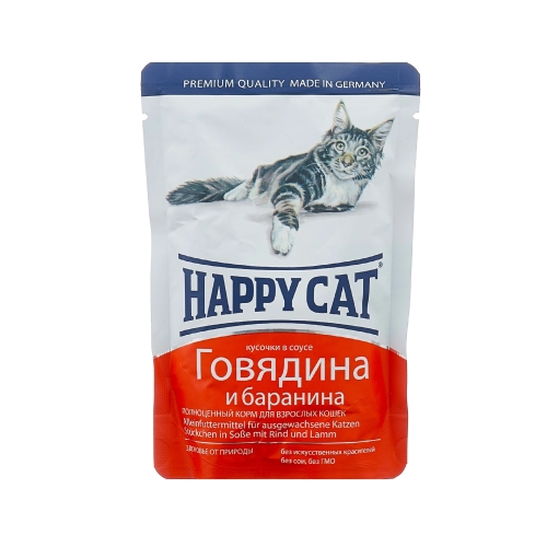Хэппи Кэт пауч 100гр - Соус - Говядина/Баранина (Happy Cat)