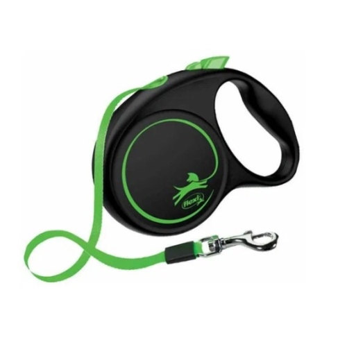 Рулетка "Флэкси" Black Дизайн L (5м, до 50кг, лента), Flexi - Зелёный, ремень