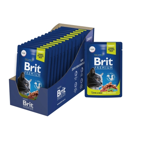Брит Премиум пауч 85гр - Соус - Ягненок и Говядина Стерилизед (Brit Premium by Nature) 1кор = 14шт