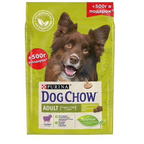 Дог Чау 2кг + 500гр для собак Ягненок (Dog Chow)