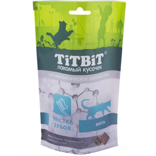 Хрустящие подушечки для Чистки Зубов 60гр - Утка - для кошек (TitBit)