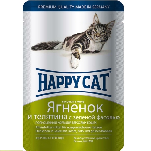 Хэппи Кэт пауч 100гр - Желе - Ягненок/Телятина (Happy Cat)